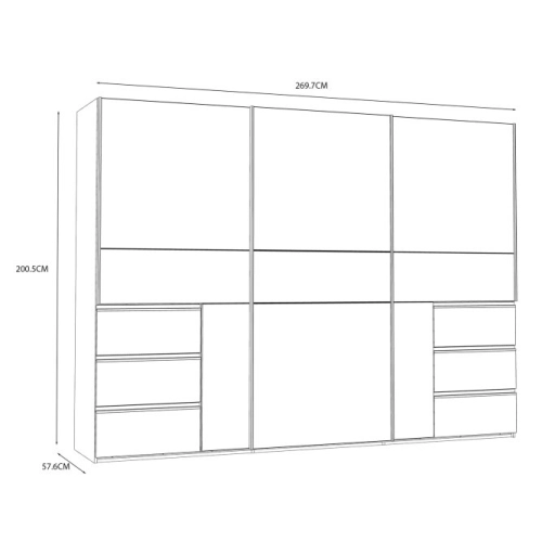 Szafa przesuwna z lustrem i szufladami 270 cm Biały